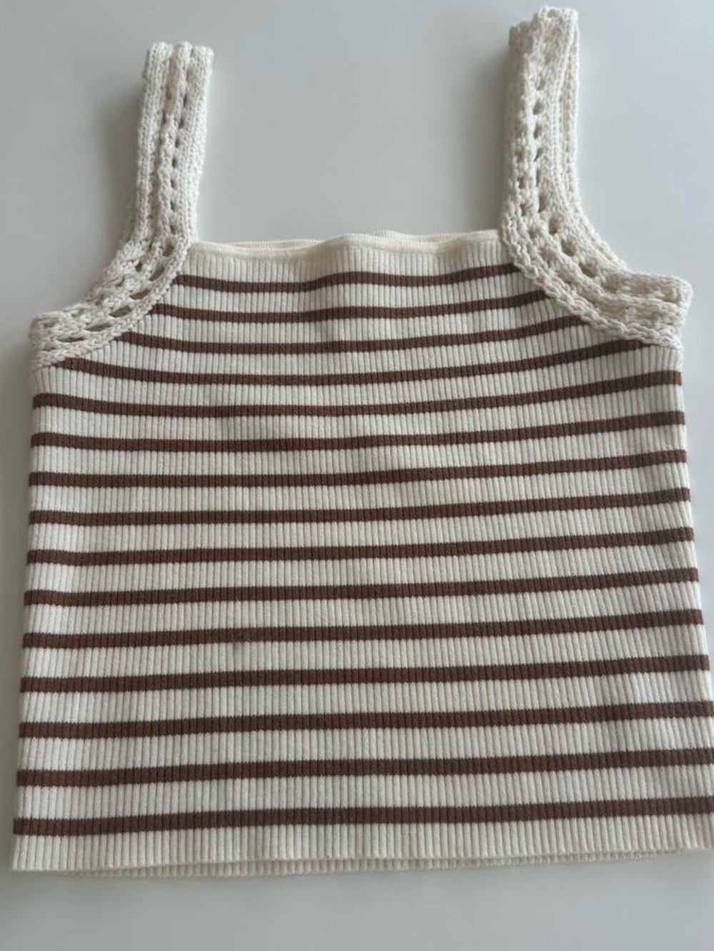 Aerie Brown and white striped tank with crocheted straps